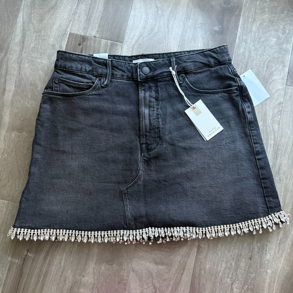 GOOD AMERICAN NWT Denim Crystal Trim Skirt Size 8 $150‎ Retail - Picture 3 of 10